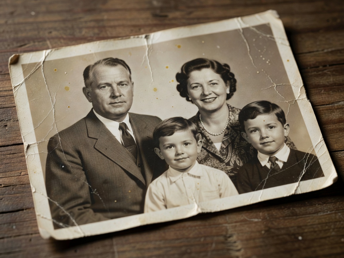 Close up of an old family photograph