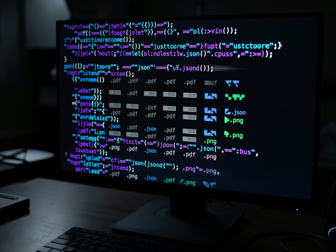 Code and file formats on a screen